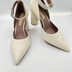 Deltan leather upper, leather lining Cream Heels with Ankle Strap